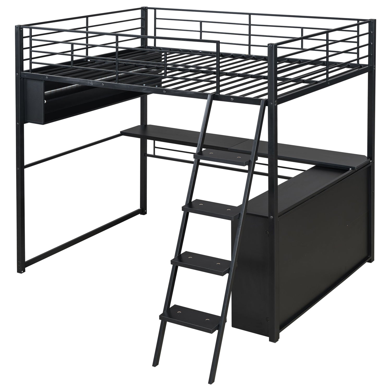 Loft Bed With LED Desk And 4 Storage Shelves