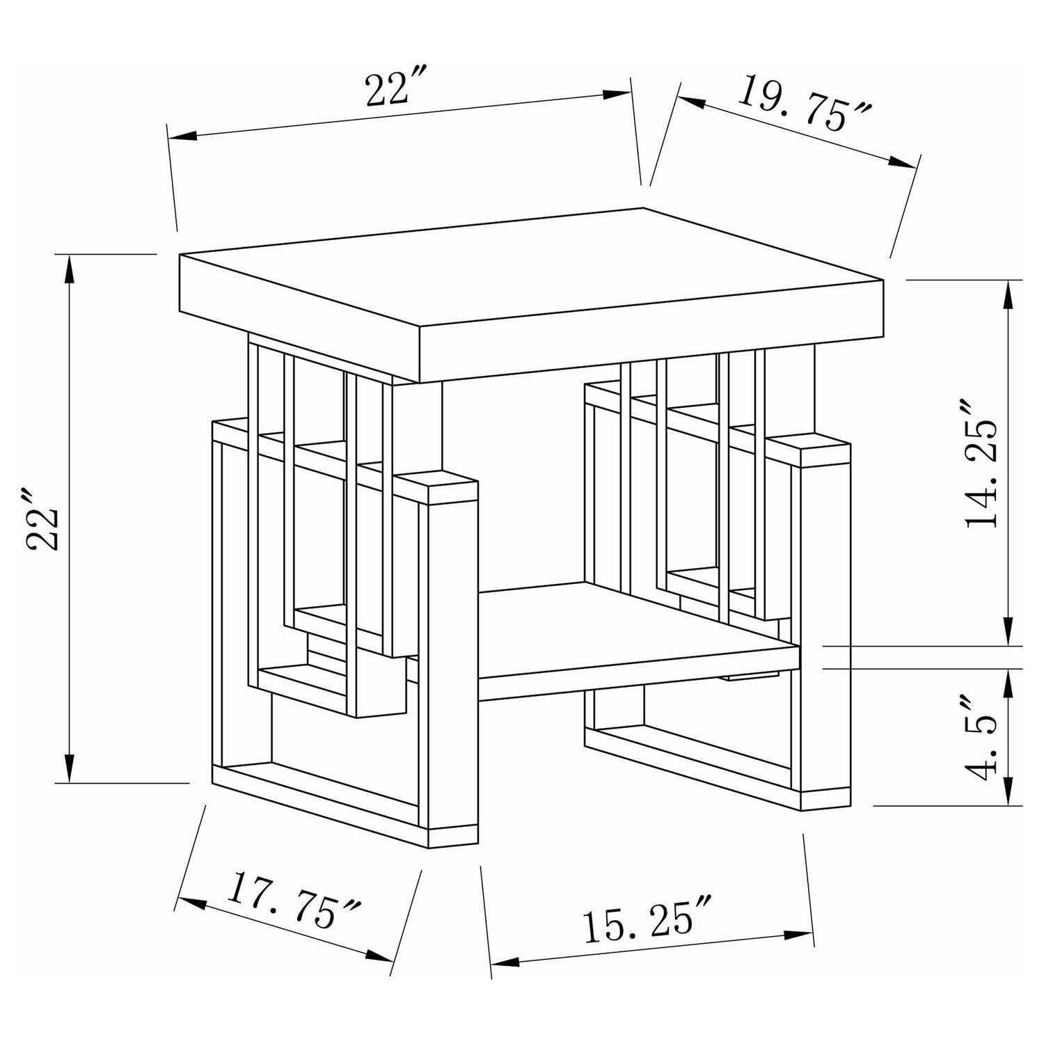 Rectangular End Table With Geometric Design And Open Shelf - White