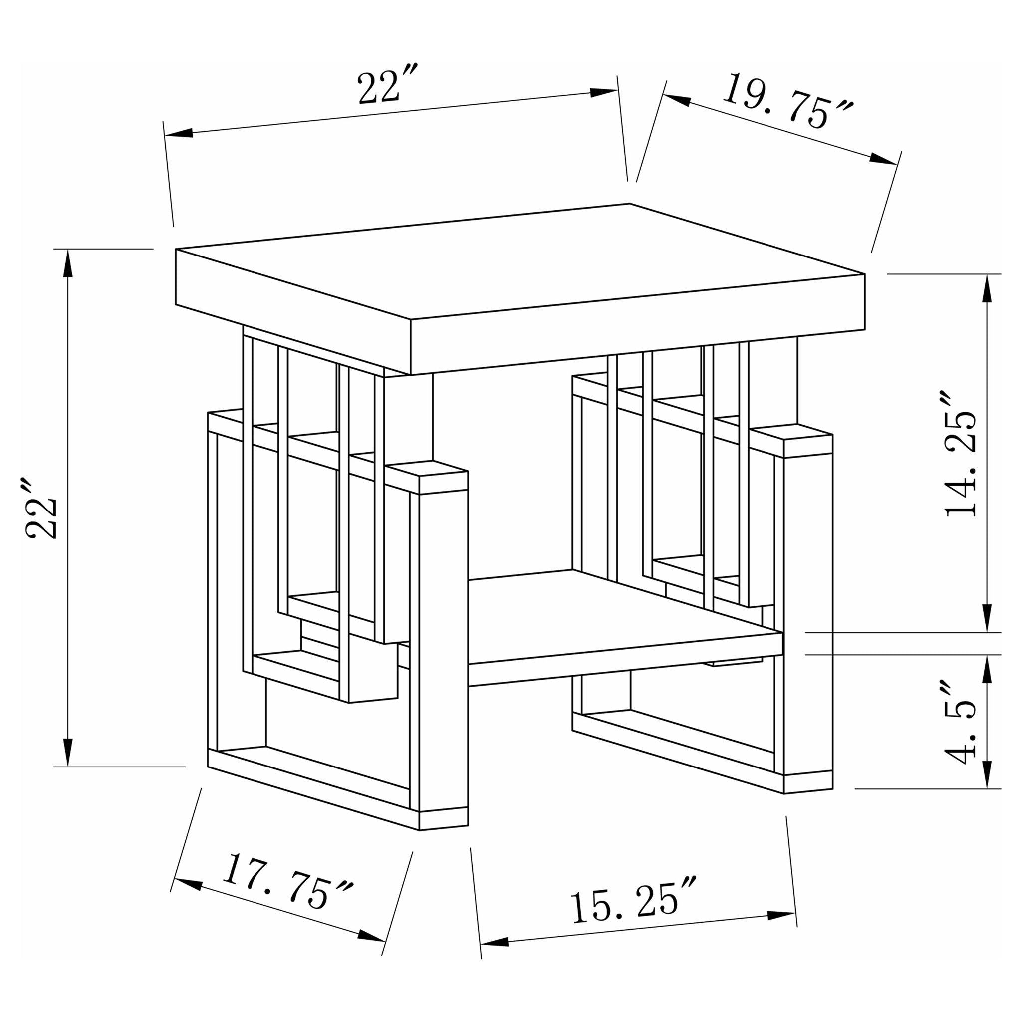 Rectangular End Table With Geometric Design And Open Shelf - White