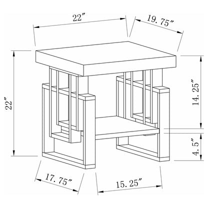 Rectangular End Table With Geometric Design And Open Shelf - White