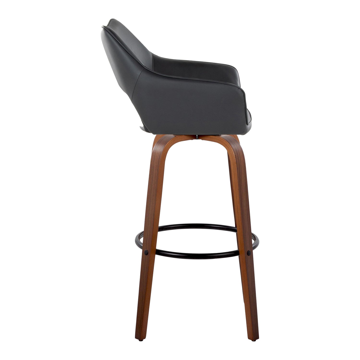 Mustang - Contemporary Fixed Height Barstool With Swivel &amp; Round Footrest (Set of 2)