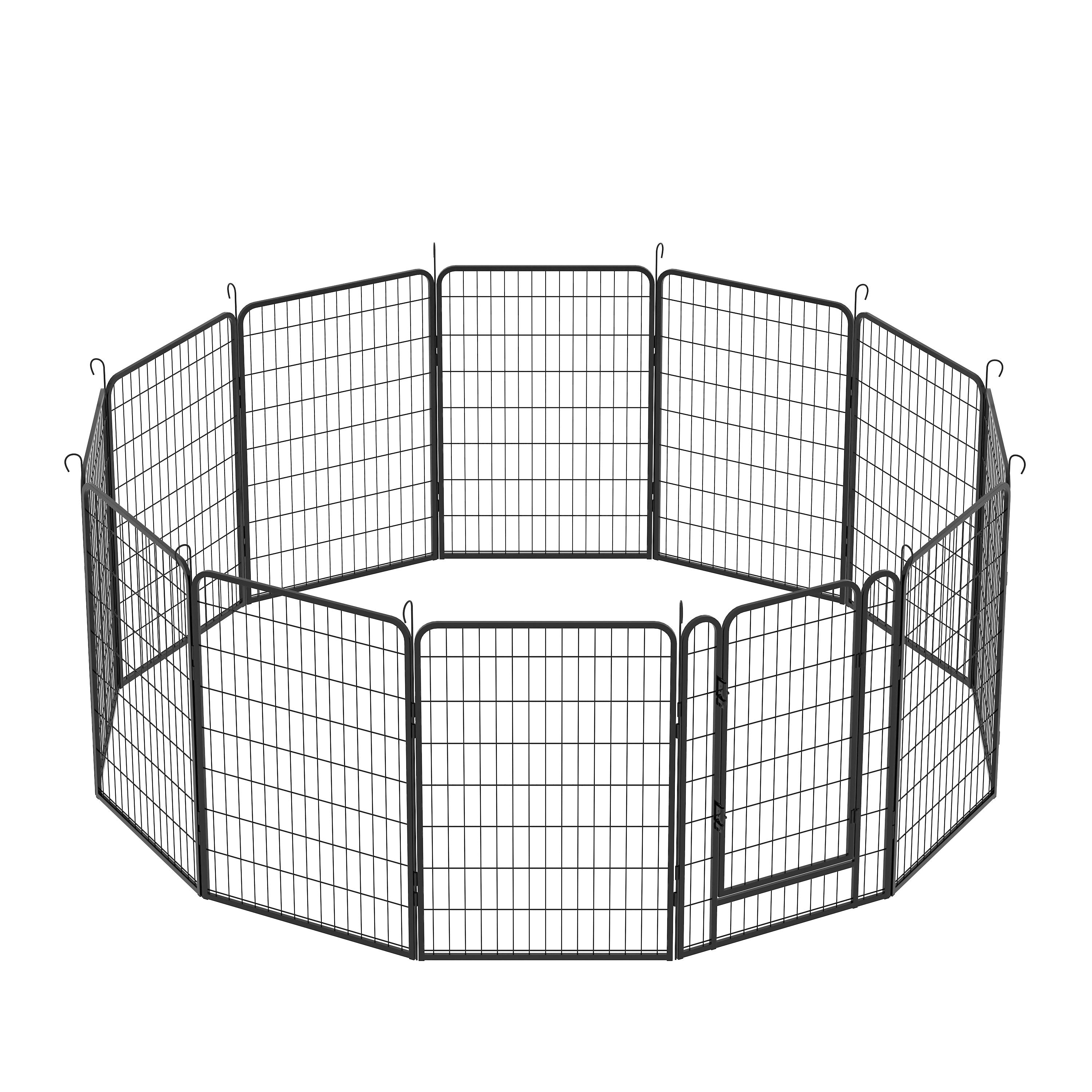 81.1&quot; 12 Panels Heavy Duty Metal Playpen With Door, Dog Fence Pet Exercise Pen For Outdoor - Black
