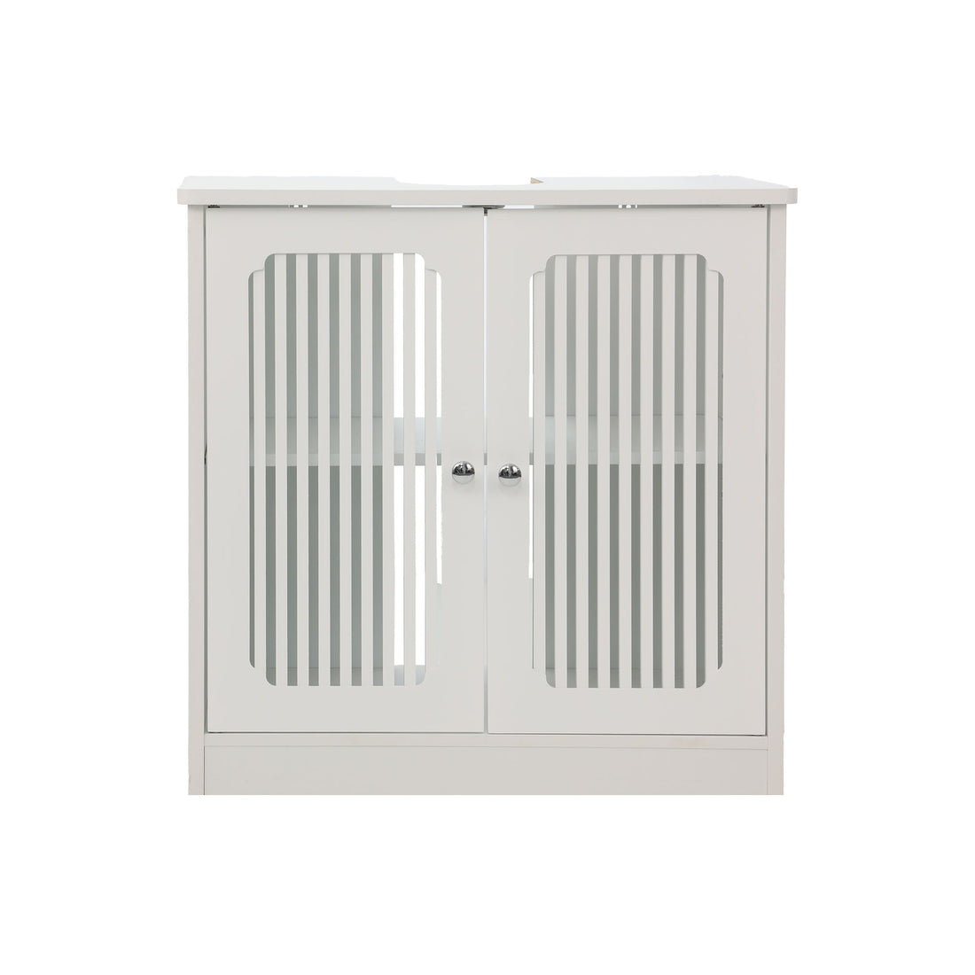 Louvered Double Door Floor Standing Bathroom Vanity Cabinet With Adjustable Shelf - White