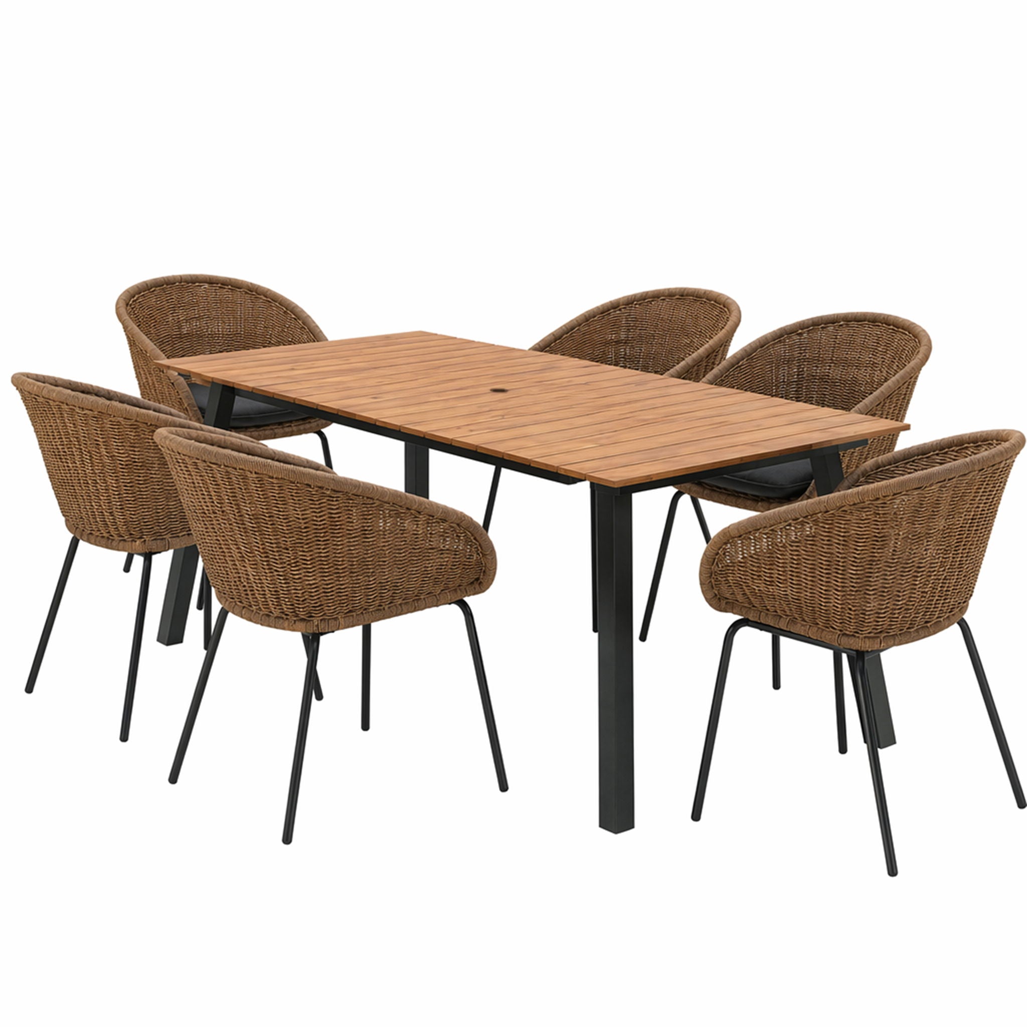 7 Piece Outdoor Patio Dining Set For 6, Conversation Set With Table &amp; 6 Armchairs - Purple Pink Flower / Yellow