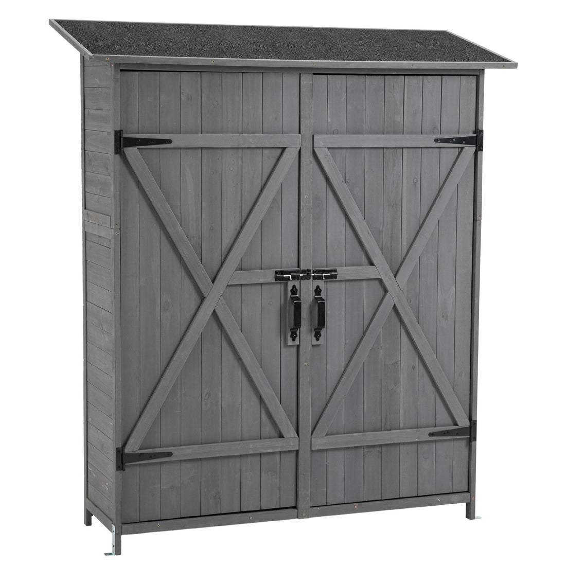 Outdoor Storage Shed With Lockable Door, Wooden Tool Storage Shed With Detachable Shelves &amp; Pitch Roof