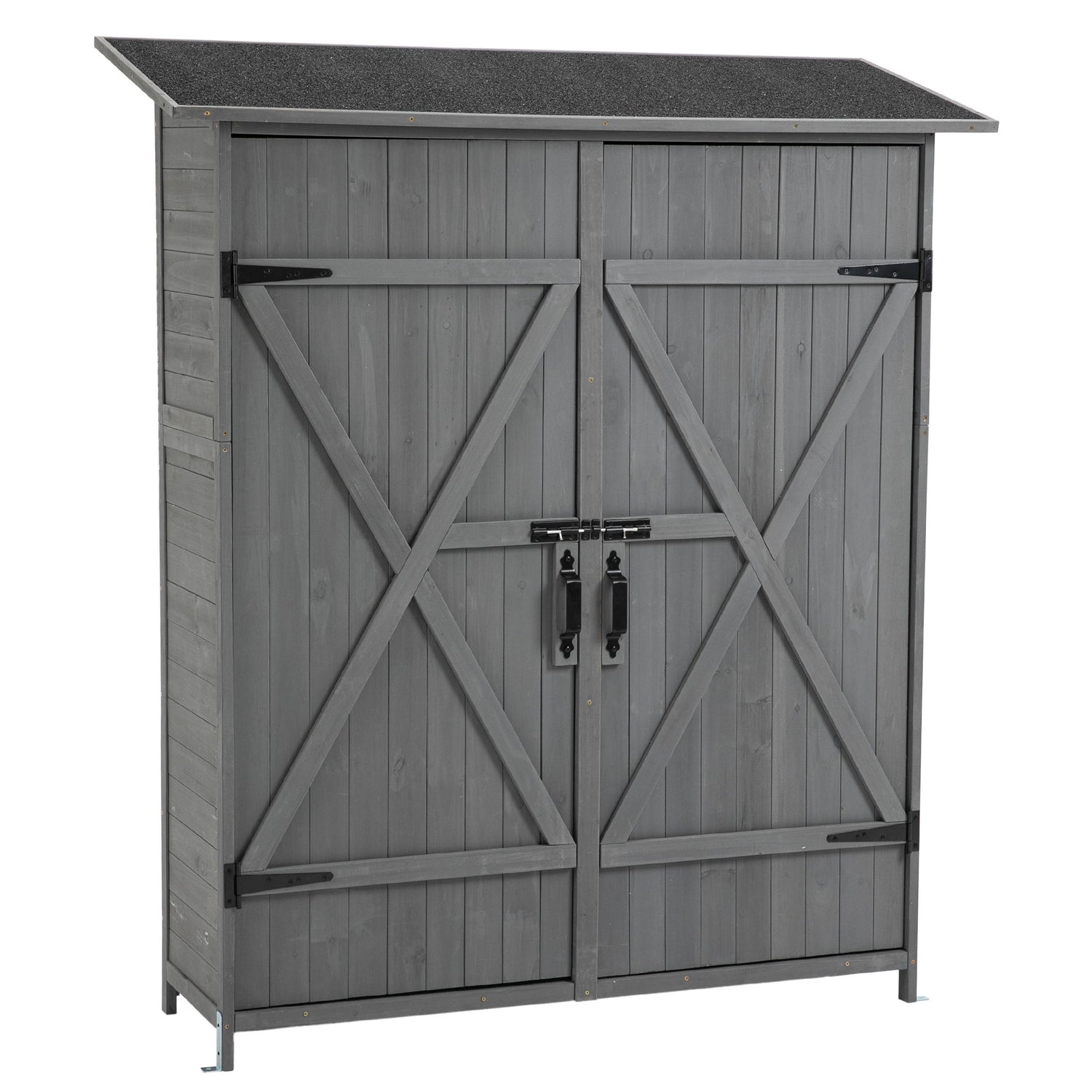 Outdoor Storage Shed With Lockable Door, Wooden Tool Storage Shed With Detachable Shelves &amp; Pitch Roof