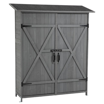 Outdoor Storage Shed With Lockable Door, Wooden Tool Storage Shed With Detachable Shelves &amp; Pitch Roof