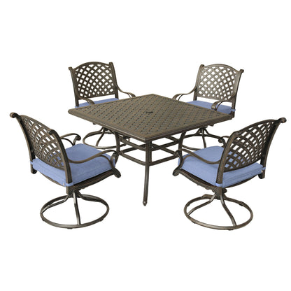 Square 4 Person 43.19&quot; Long Aluminum Dining Set With Cushions