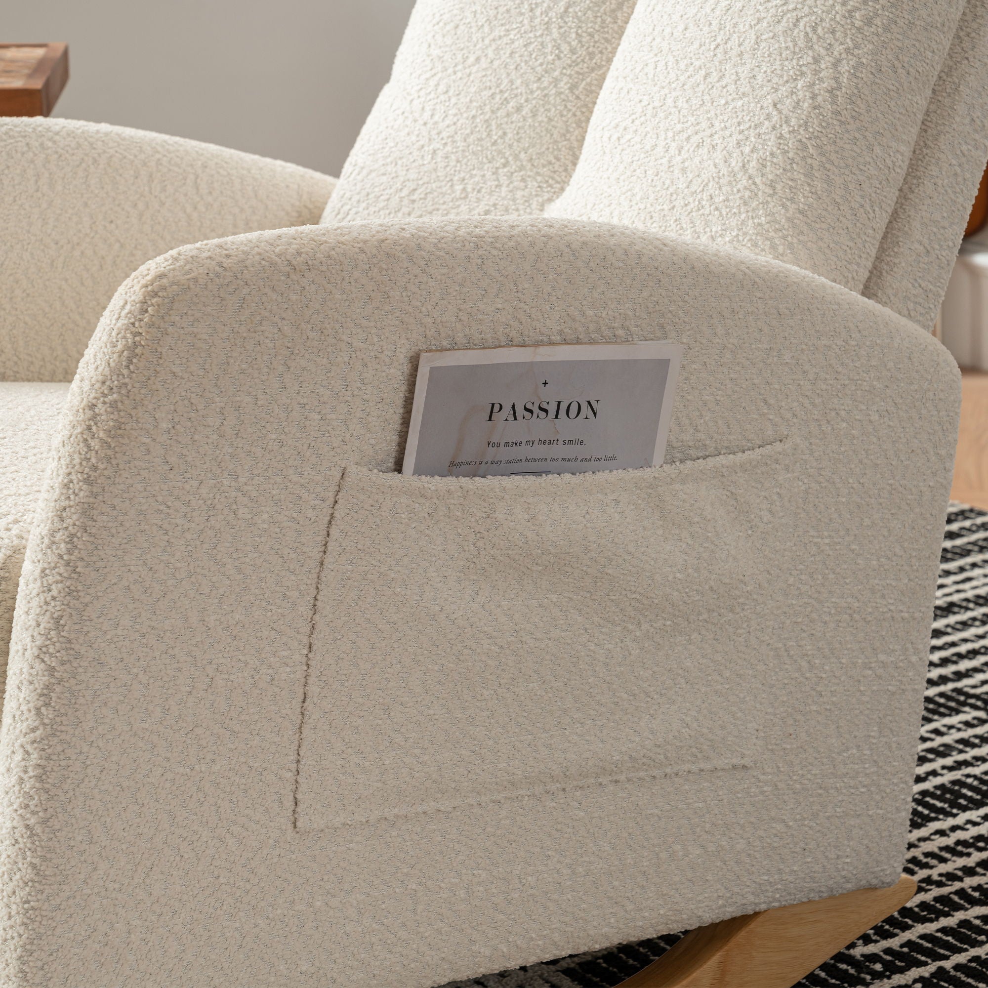Accent Rocking Chair &amp; Footrest High Back Rubber Wood Rocking Legs Bedroom Living Space - Beige