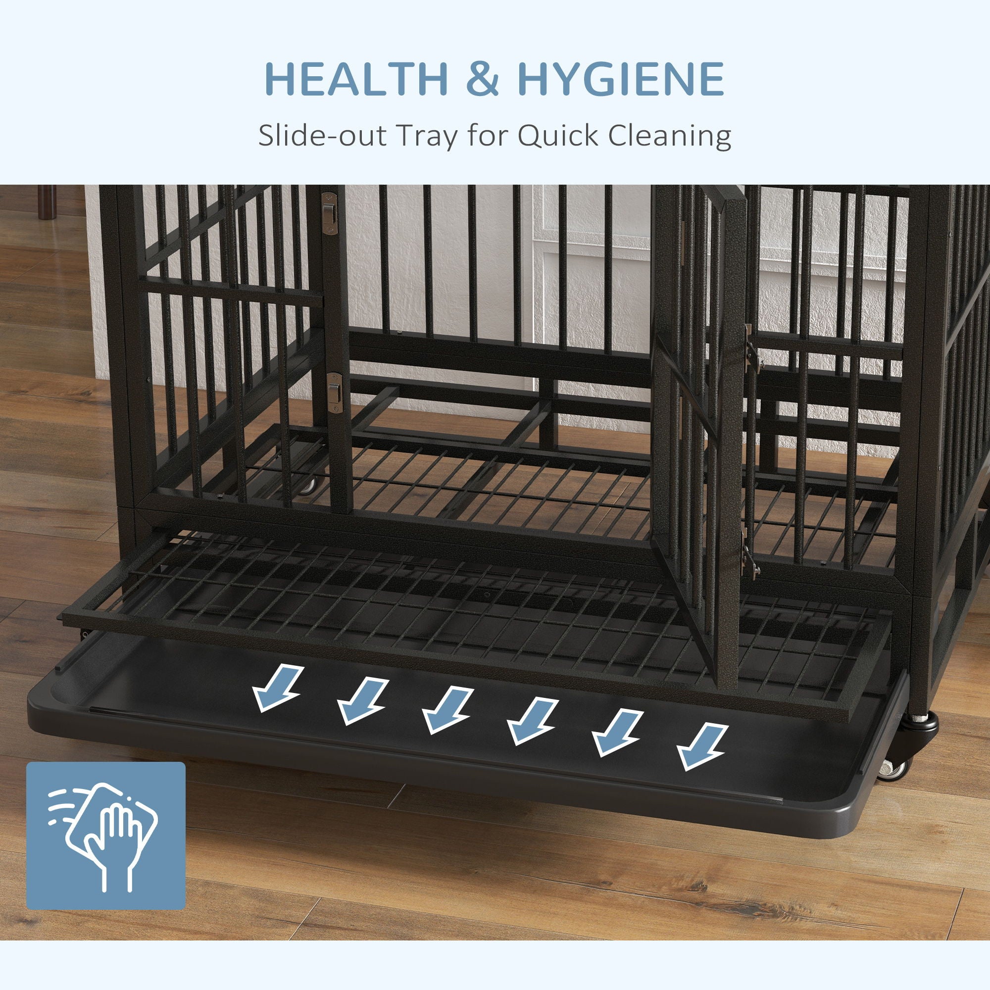 Pawhut - 36&quot; Heavy Duty Dog Crate Metal Cage Kennel With Lockable Wheels, Double Door And Removable Tray - Gray