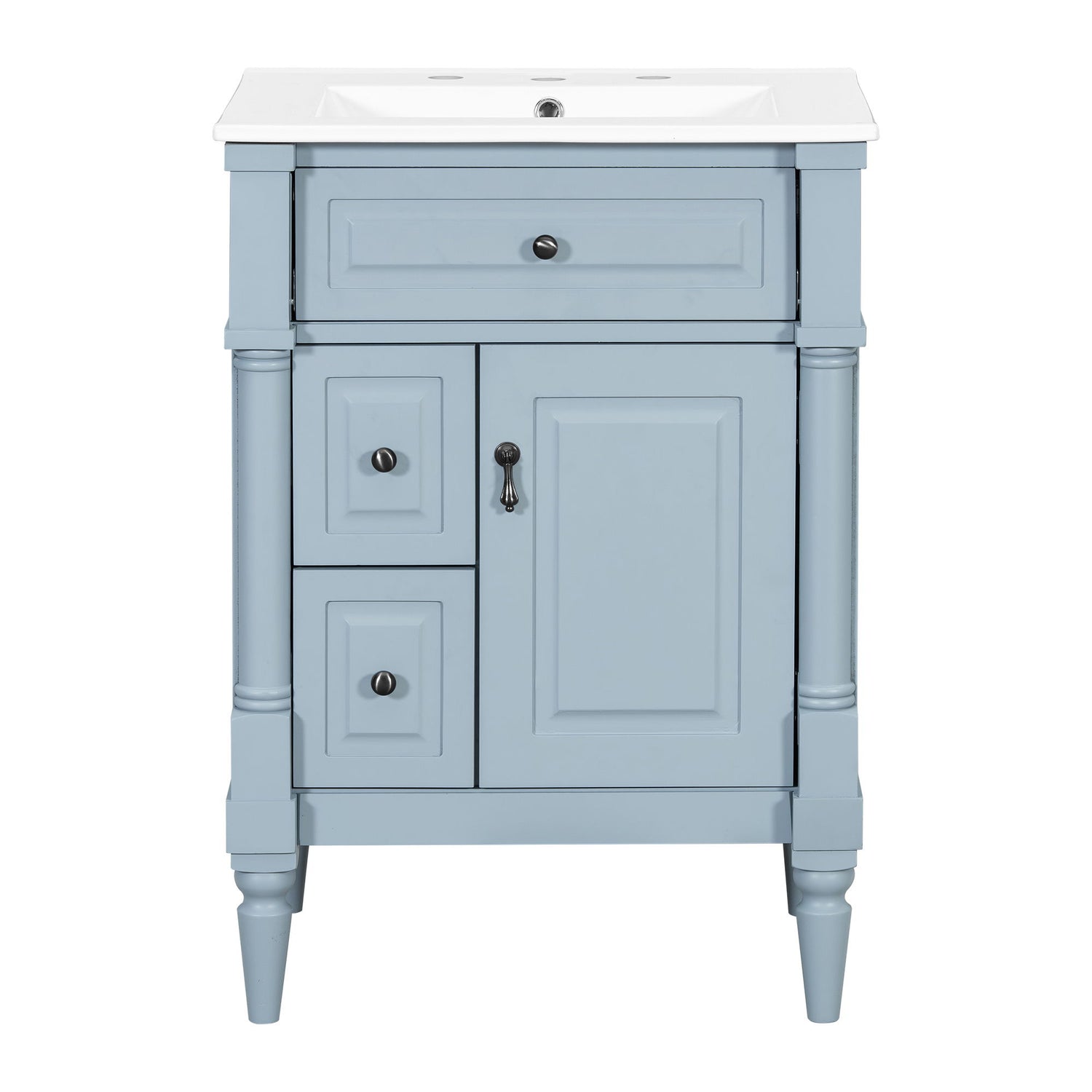 Freestanding Bathroom Vanity With Sink, Adjustable Shelf &amp; Flip Drawer