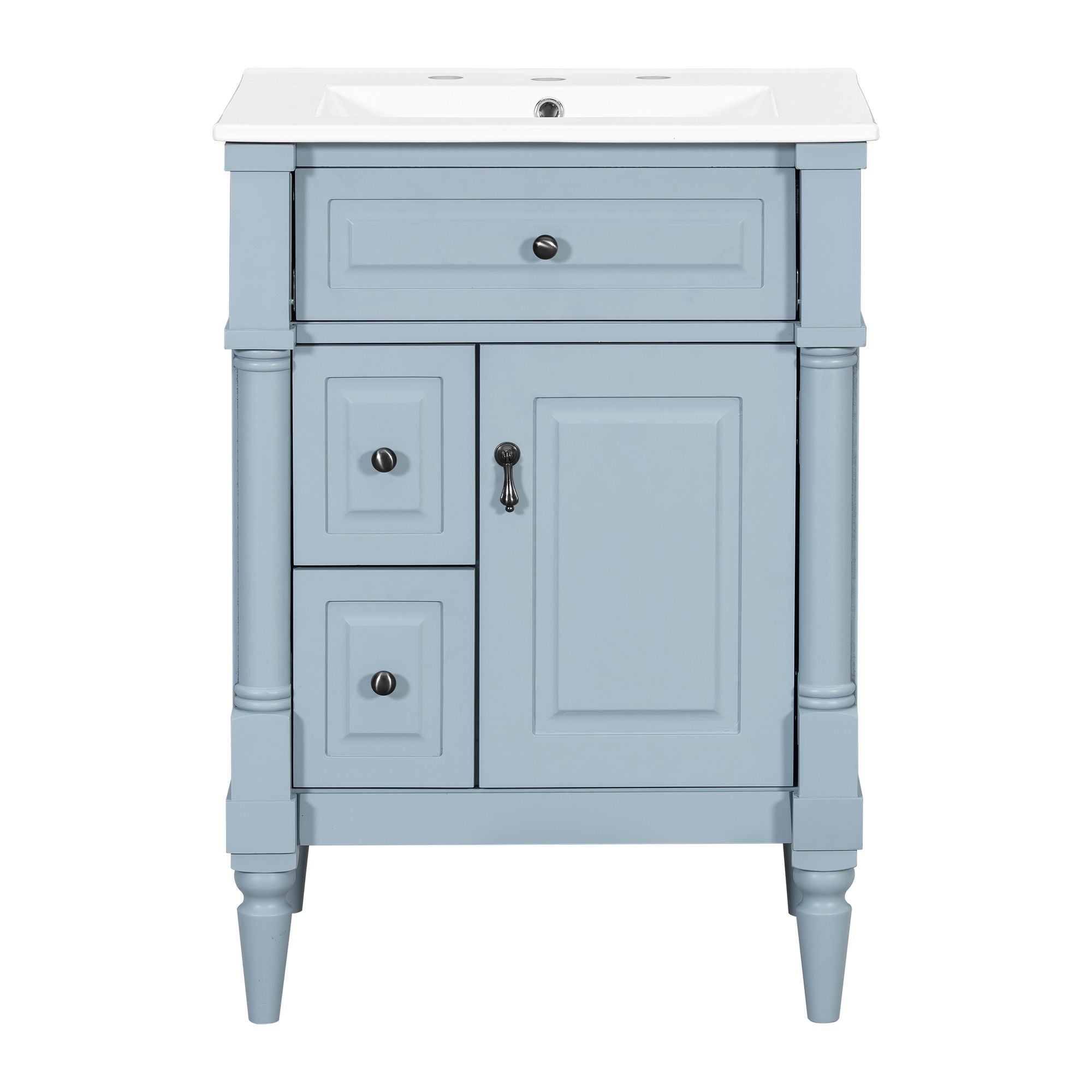 Freestanding Bathroom Vanity With Sink, Adjustable Shelf &amp; Flip Drawer