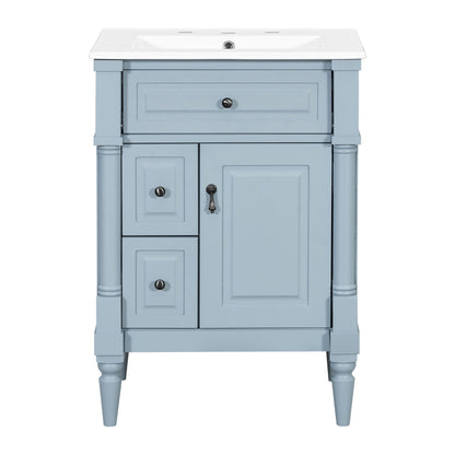 Freestanding Bathroom Vanity With Sink, Adjustable Shelf &amp; Flip Drawer