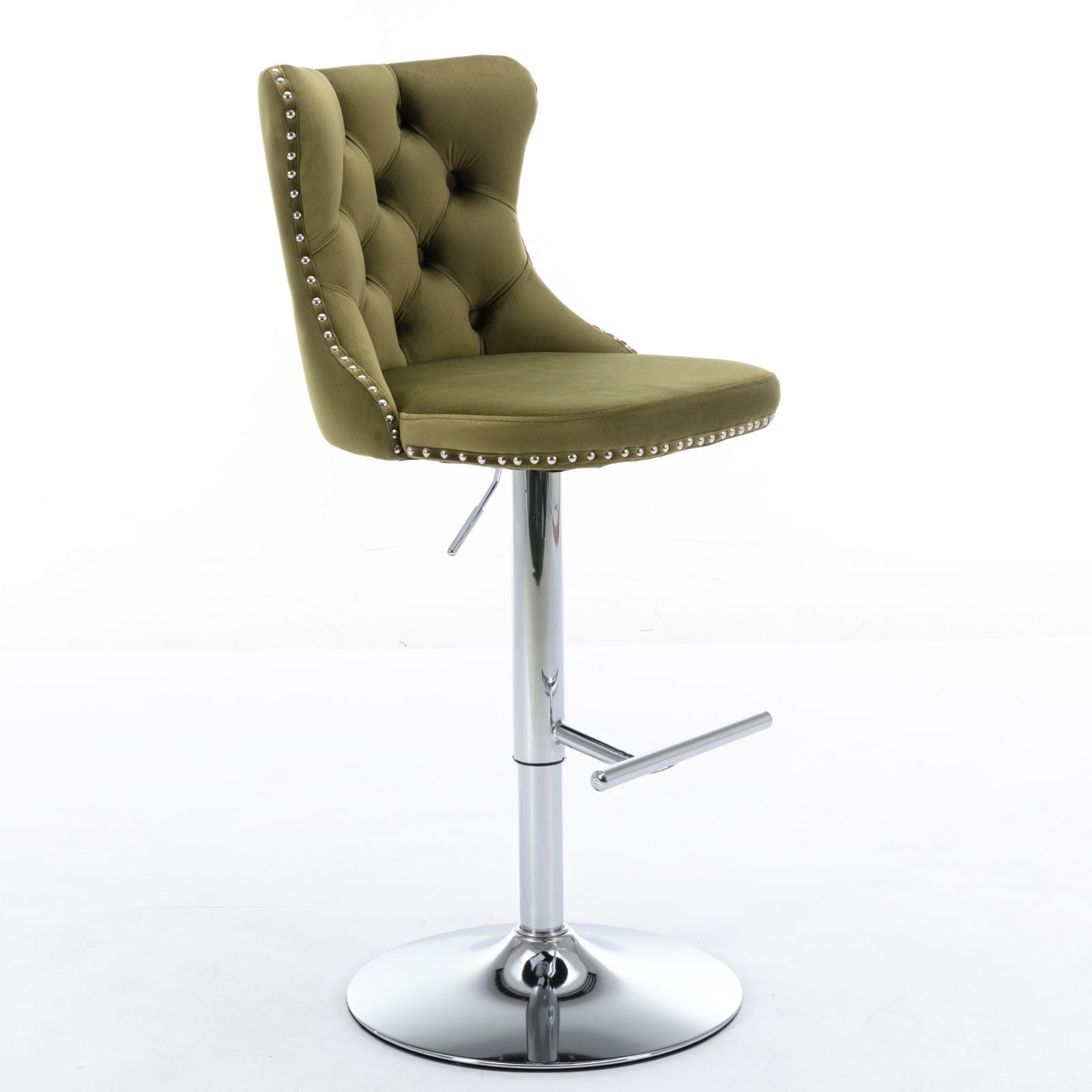 Swivel Velvet Barstools Adjusatble Seat Height From 25-33&quot;, Modern Upholstered Chrome Base Bar Stools With Backs Comfortable Tufted For Home Pub And Kitchen Island (Set of 2)