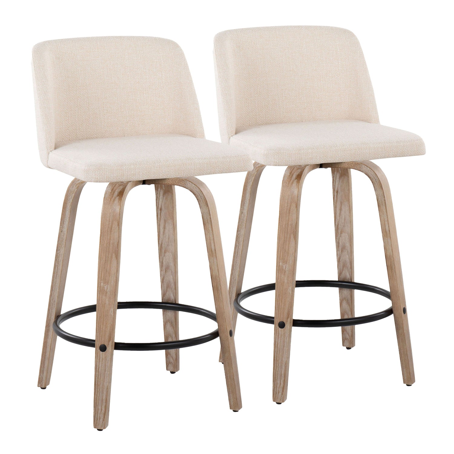 Toriano - Contemporary Fixed-Height Counter Stool &amp; Swivel With Round Footrest (Set of 2)