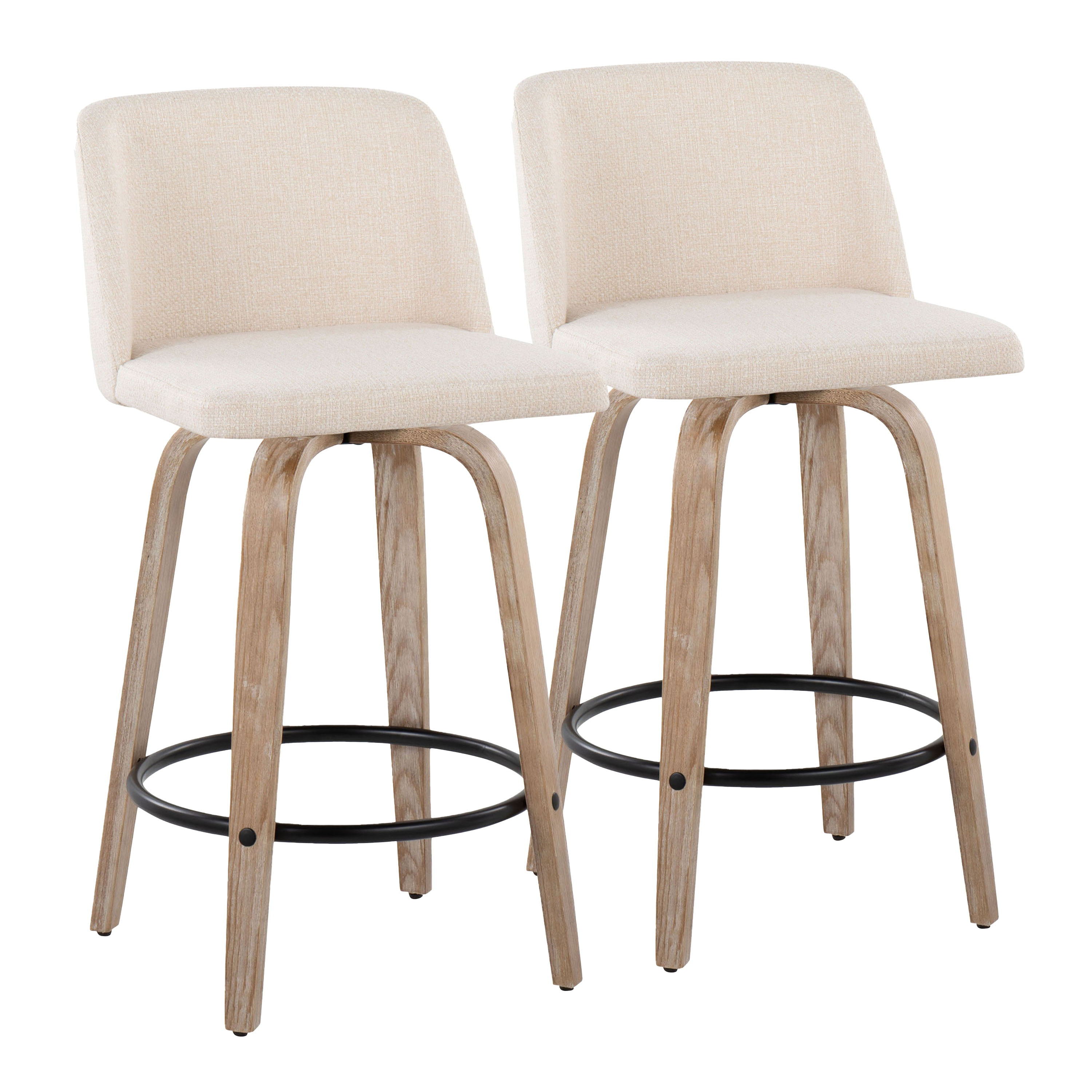 Toriano - Contemporary Fixed-Height Counter Stool &amp; Swivel With Round Footrest (Set of 2)