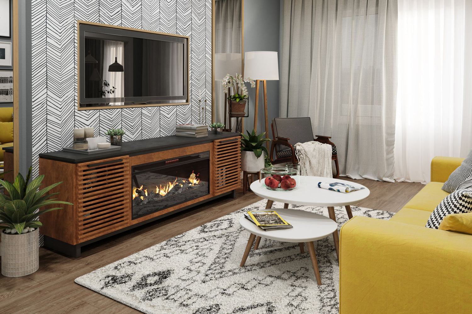 Graceland - Fireplace TV Stand Console For TVs Up To 100&quot; - Black, Bourbon