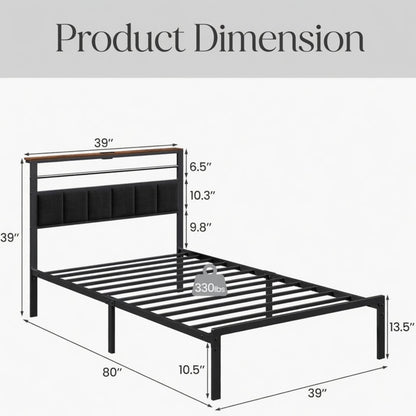 Platform Bed Frame With Charging Station &amp; Headboard Storage