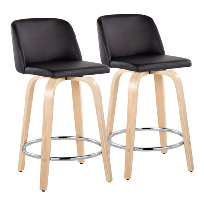 Toriano - Contemporary Fixed Height Counter Stool &amp; Swivel And Round Footrest (Set of 2)