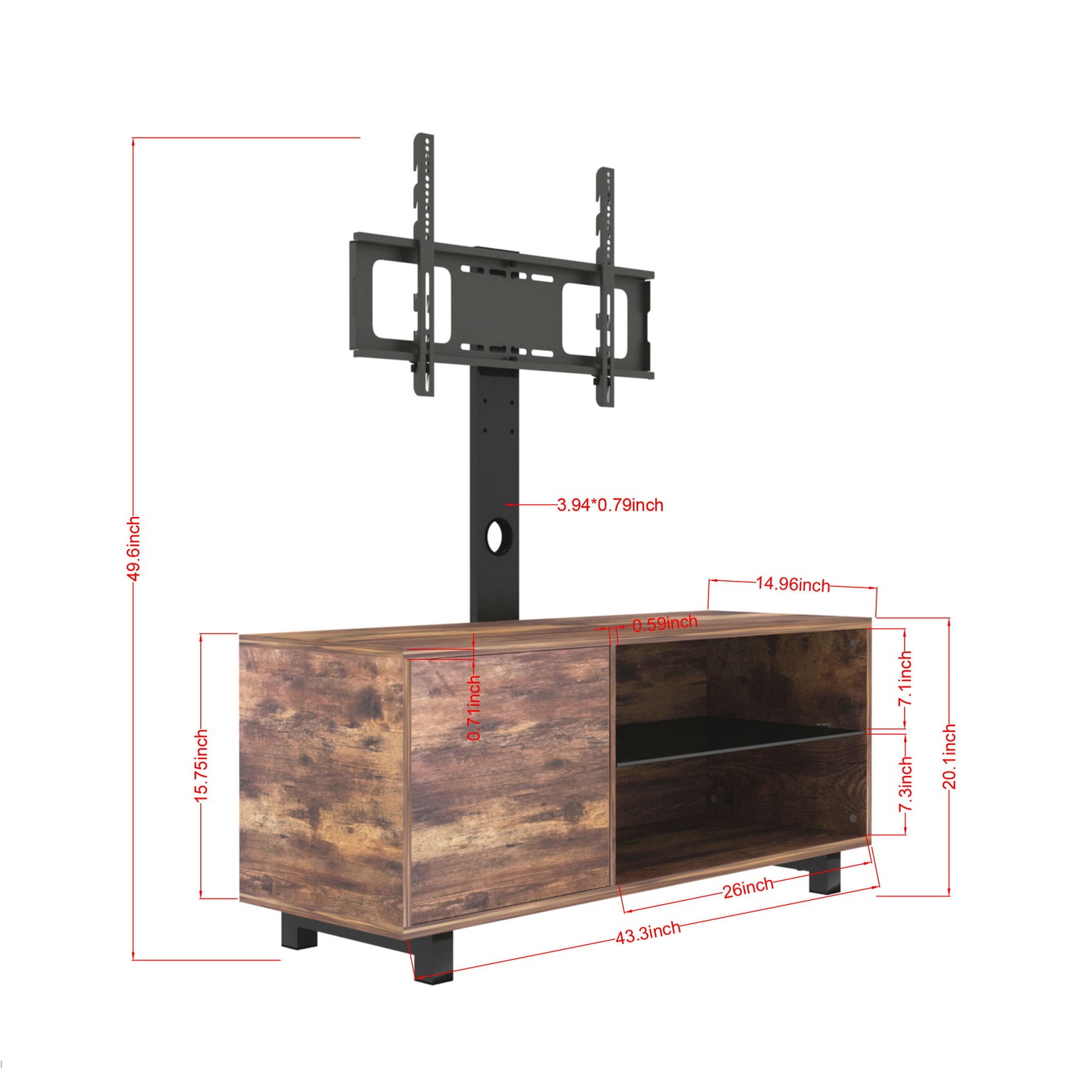 Rustic Brown TV Console With Push-To-Open Storage Cabinet For TV, Wood &amp; Glass TV Stand For Living Room Bedroom - Rustic Brown
