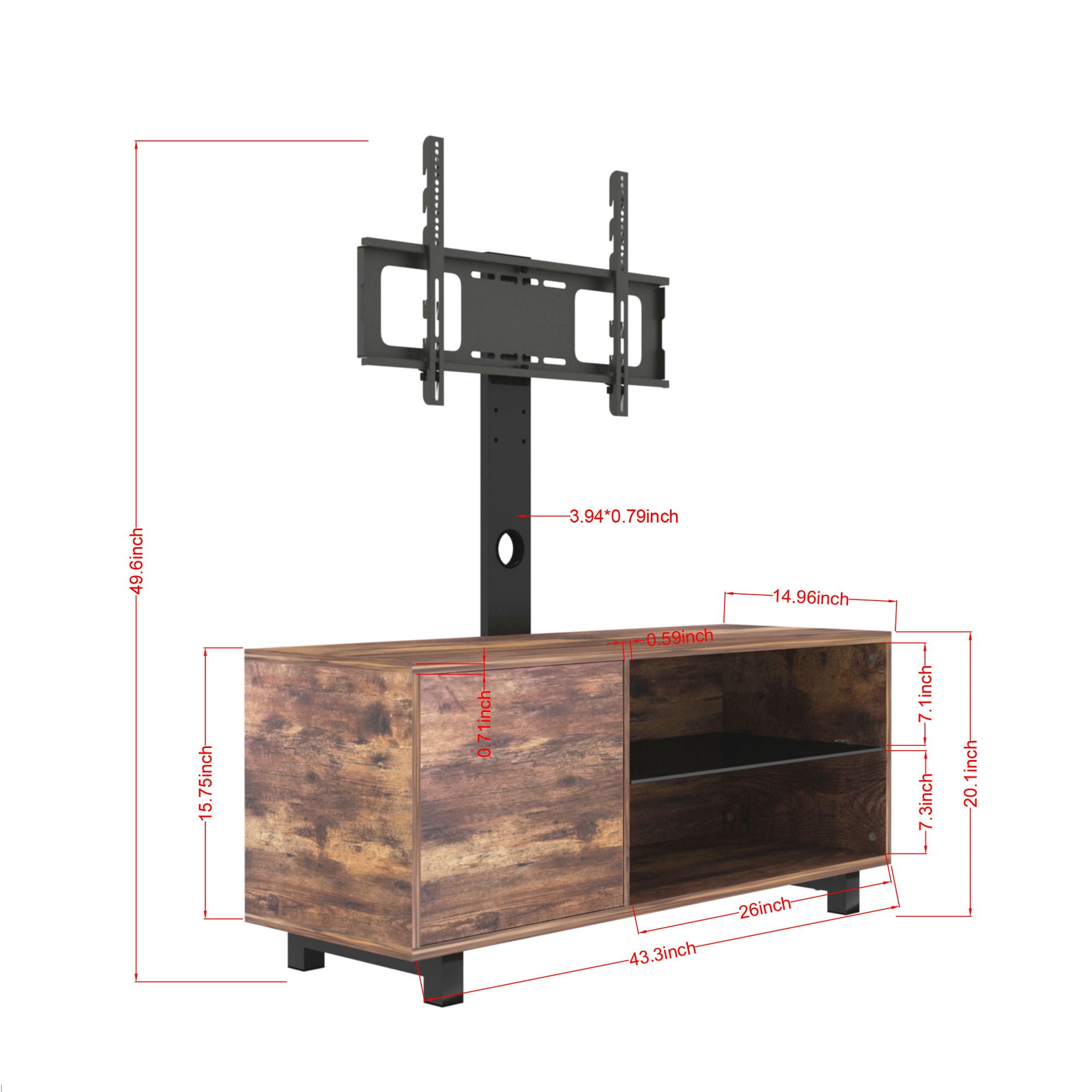 Rustic Brown TV Console With Push-To-Open Storage Cabinet For TV, Wood &amp; Glass TV Stand For Living Room Bedroom - Rustic Brown