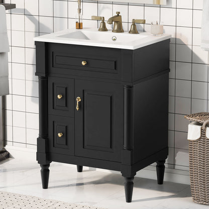 Freestanding Bathroom Vanity With Sink, Adjustable Shelf &amp; Flip Drawer