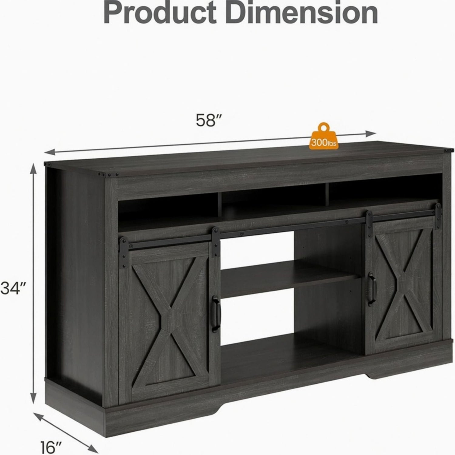Farmhouse TV Stand With Sliding Barn Doors &amp; Adjustable Storage