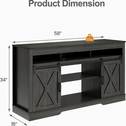 Farmhouse TV Stand With Sliding Barn Doors &amp; Adjustable Storage