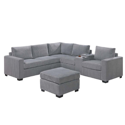 Contemporary L-Shaped Sectional Set With USB Console &amp; Ottoman