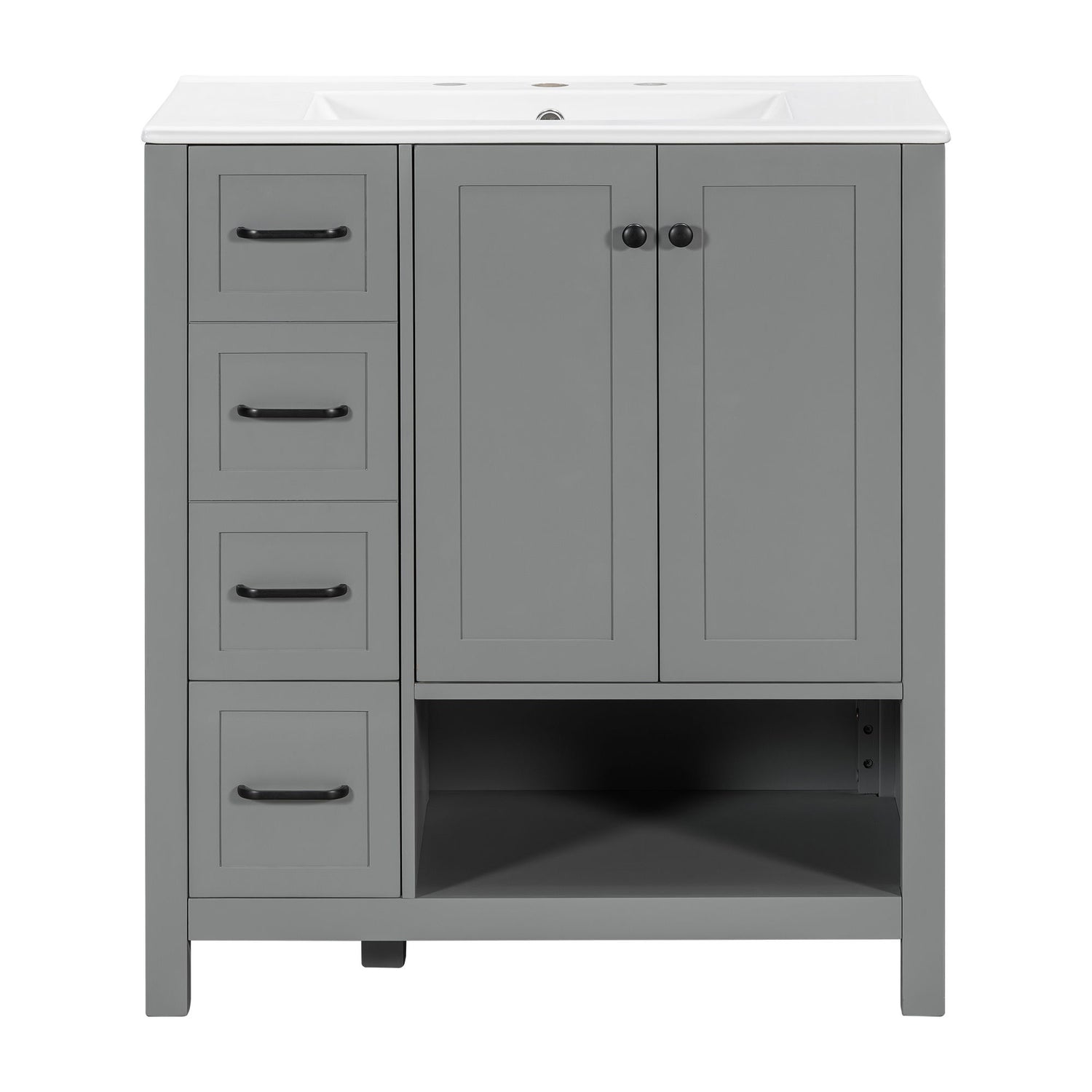 Bathroom Vanity With Sink Top, Bathroom Vanity Cabinet With 2 Doors And 2 Drawers, Open Shelf