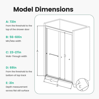 Semi-Frameless Double Sliding Shower Door, Bypass Shower Door, 1 / 4&quot; (6Mm) Thick SGCC Tempered Glass Door