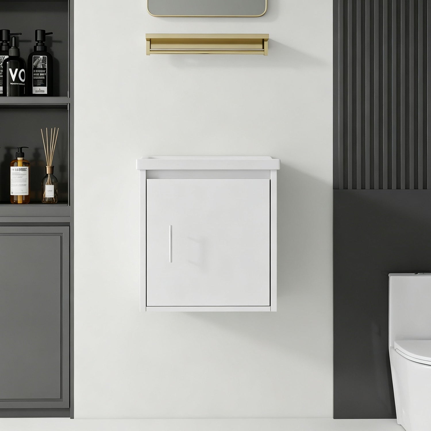 20" Floating Bathroom Vanity Combo With Wall Cabinet, Ceramic Sink &amp; Soft Close Doors - White