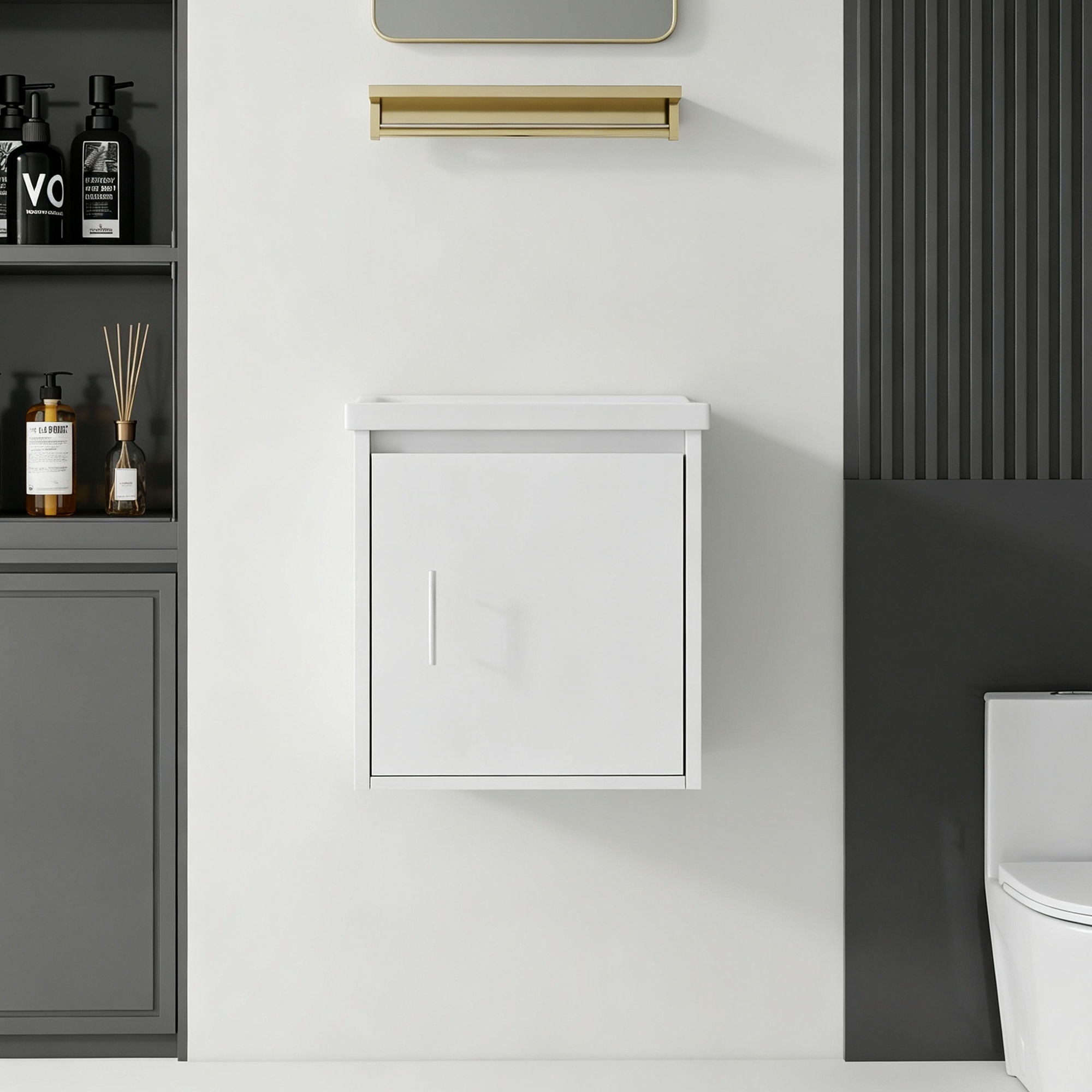 20" Floating Bathroom Vanity Combo With Wall Cabinet, Ceramic Sink &amp; Soft Close Doors - White