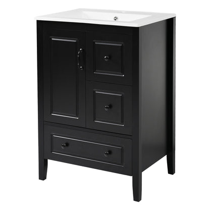 Retro Bathroom Vanity With Sink, Soft Closing Cabinet &amp; Drawers