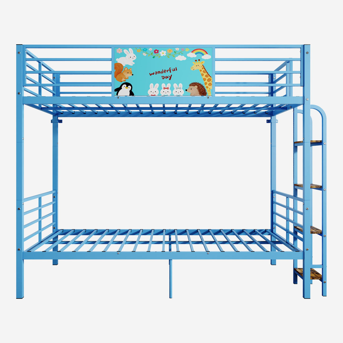 Bunk Bed, Convertible To 2 Separate Twin Size Beds With Full Length Guardrail &amp; Ladder, No Box Spring Needed - Blue