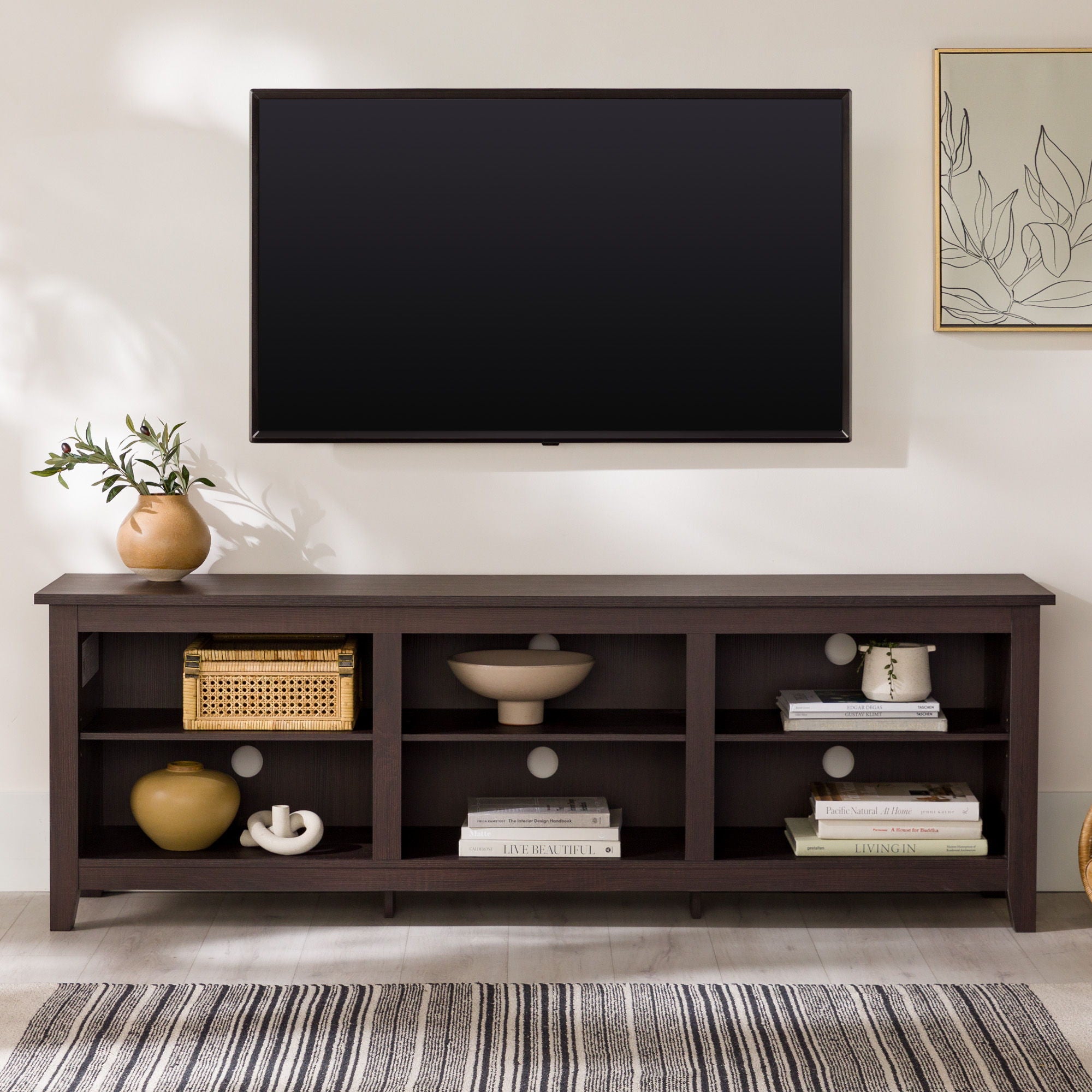 Modern Transitional 3 Shelf Open Storage 70&quot; TV Stand For 80&quot; TVs