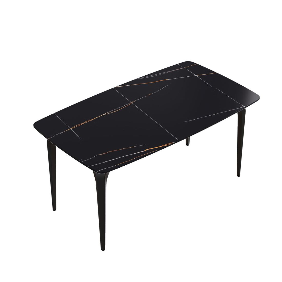 63&quot; Artificial Stone Black Curved Black Metal Leg Dining Table, 6 People - Black