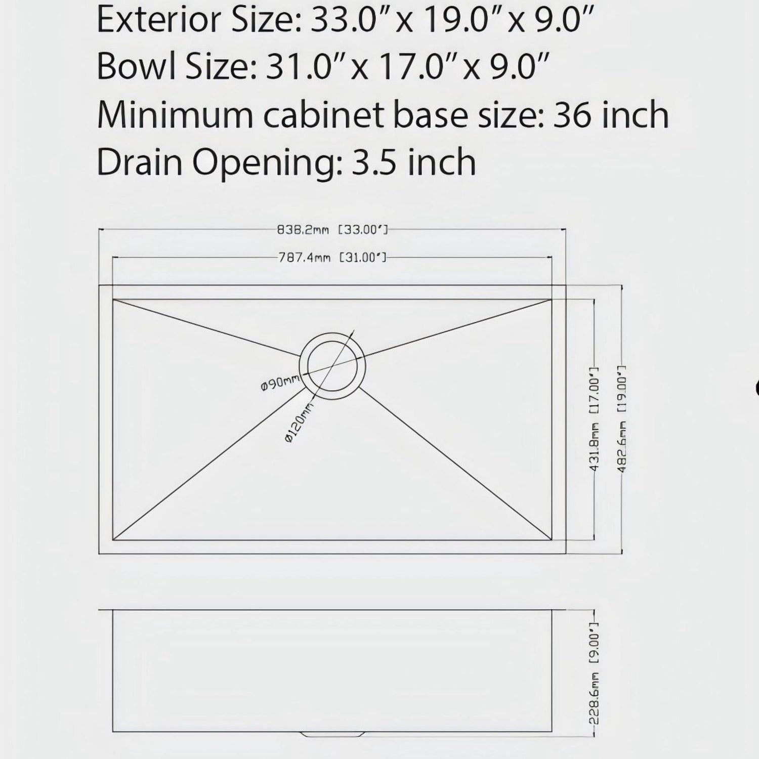 Undermount Kitchen Sink 16 Gauge Single Bowl Stainless Steel