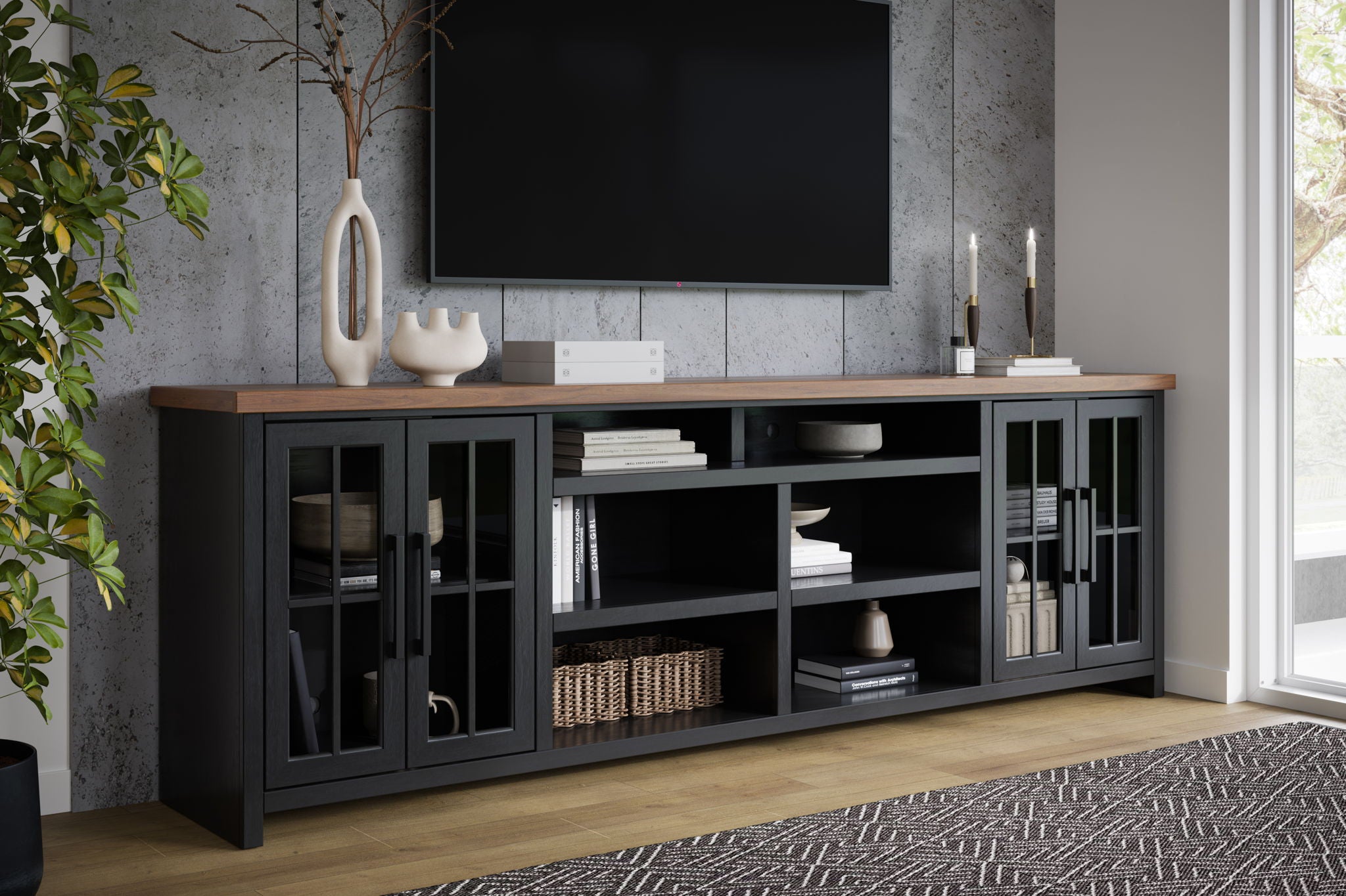 Essex - TV Stand Console For TVs Up To 100&quot; - Black, Whiskey