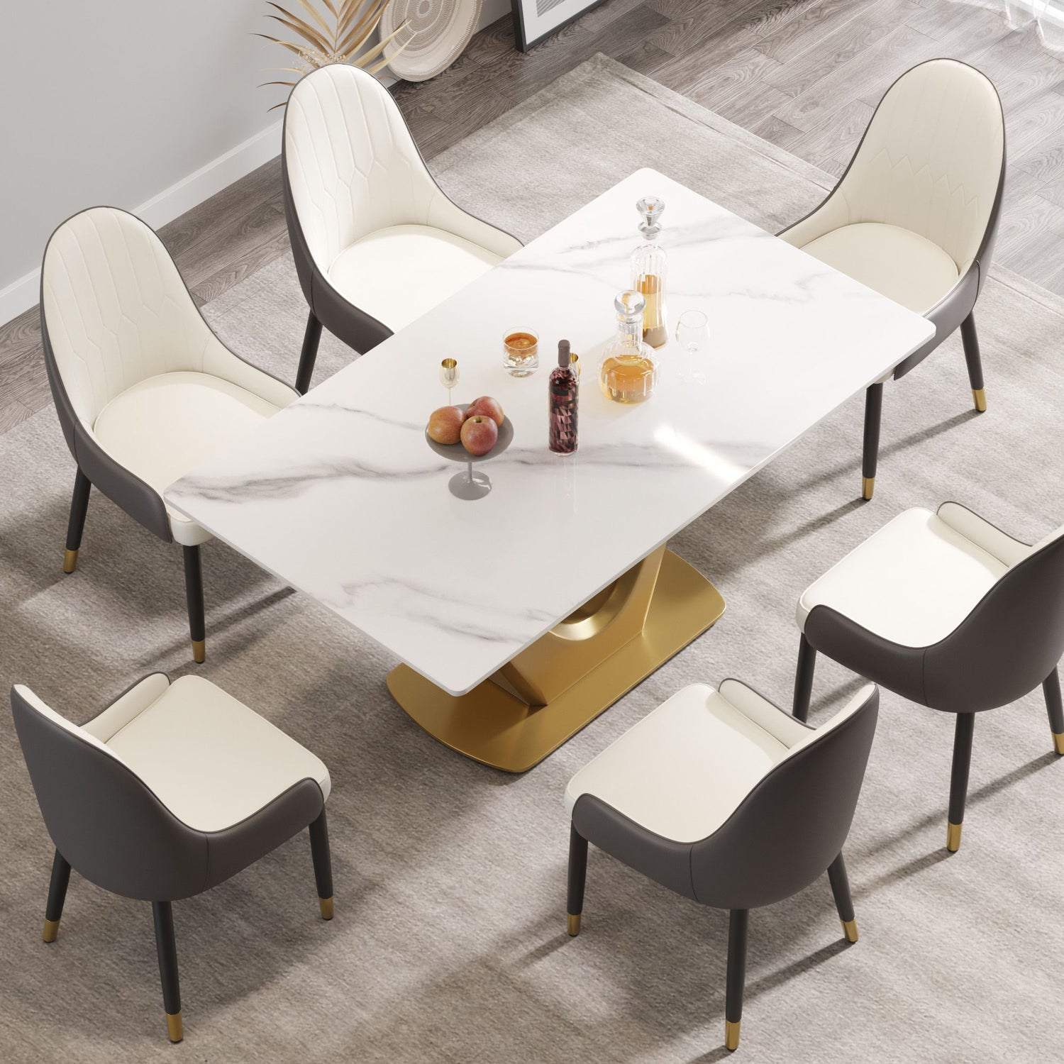 63&quot; Modern Artificial Stone Panel V-Shaped Metal Legs, Can Accommodate 6-8 People