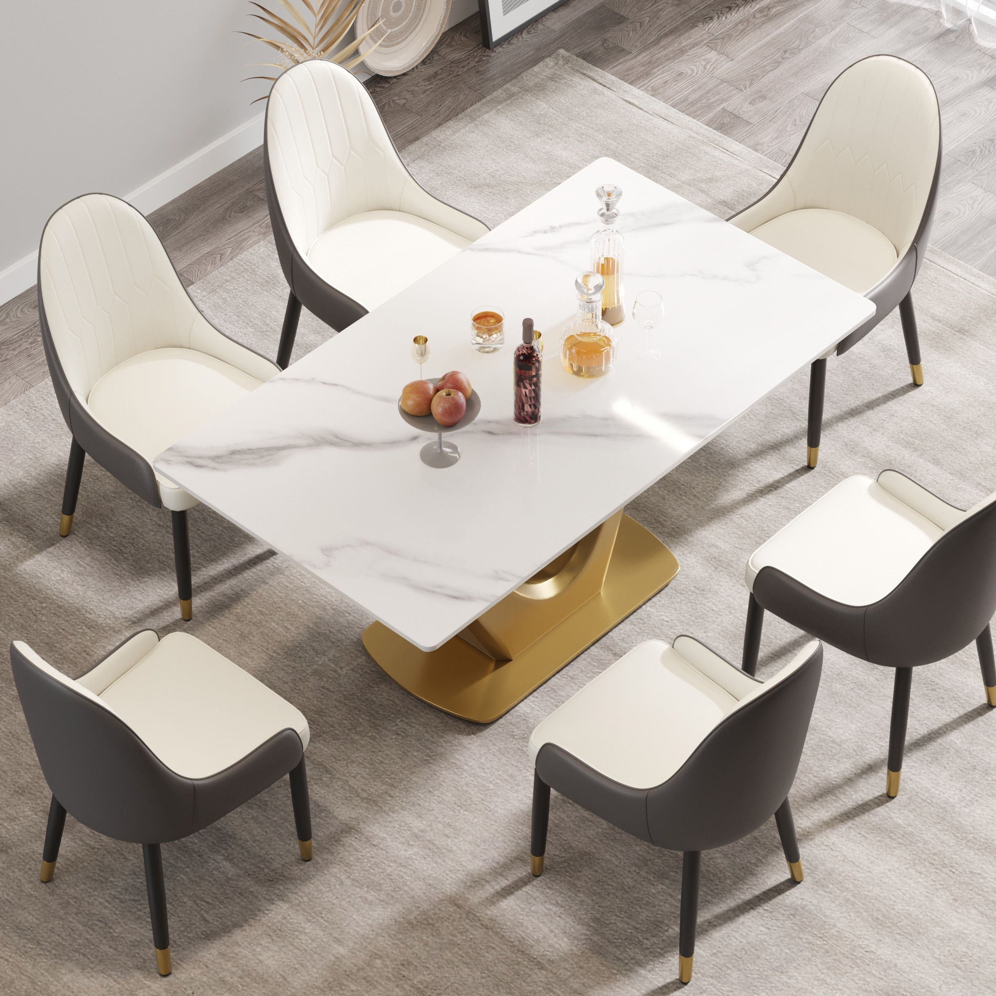 63&quot; Modern Artificial Stone Panel V-Shaped Metal Legs, Can Accommodate 6-8 People