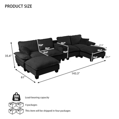 Modular Cloud Couch Sofa With Cup Holders &amp; Storage, USB Port