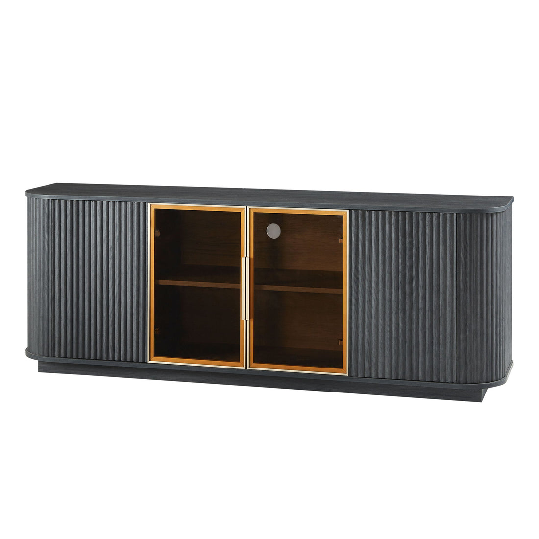 Modern 64&quot; Wavy TV Cabinet With LED Lights - Black