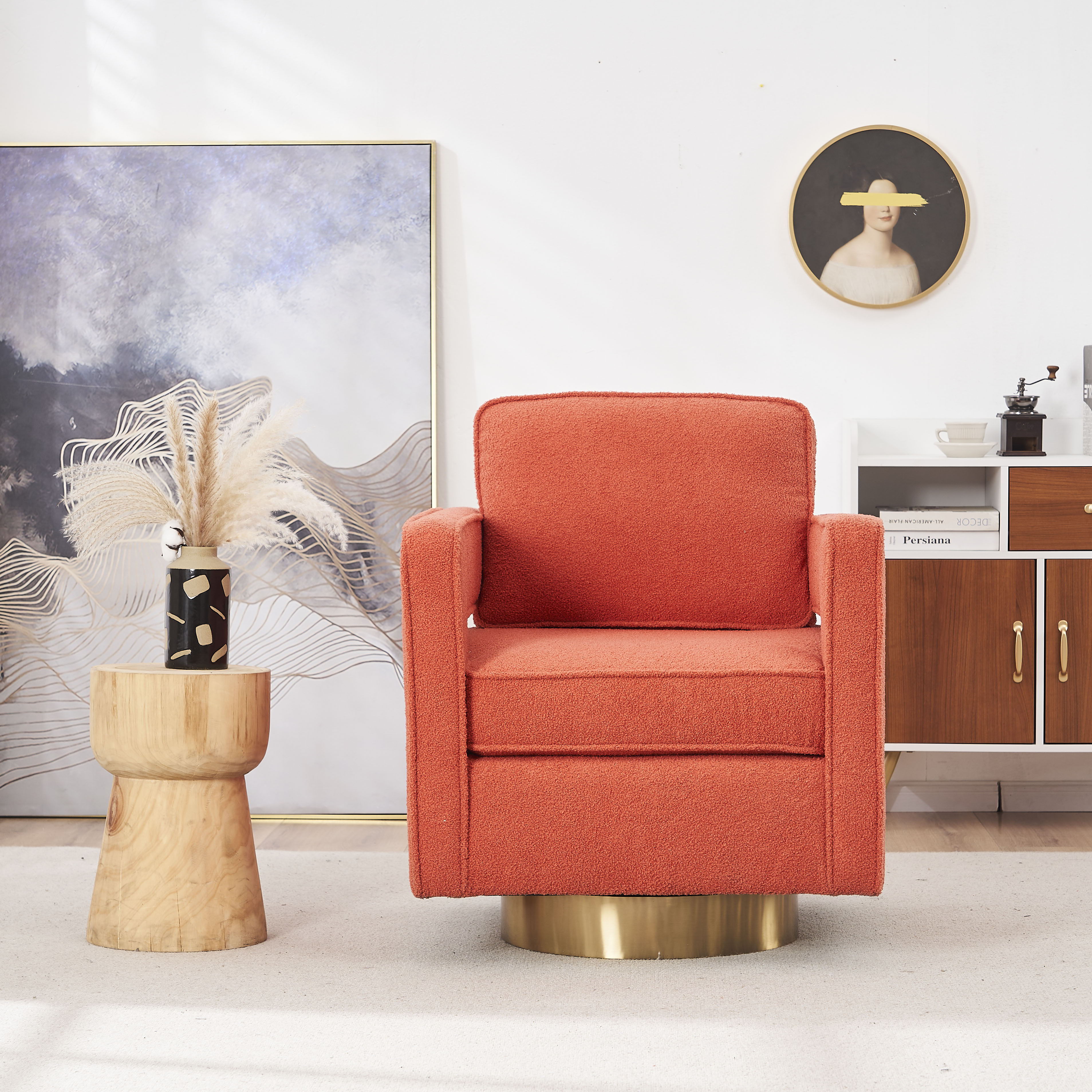 Swivel Barrel Chair For Living Room, 360 Degree Swivel Club Modern Accent Single Sofa Chair, Small Leisure Arm Chair For Nursery, Hotel, Bedroom - Orange