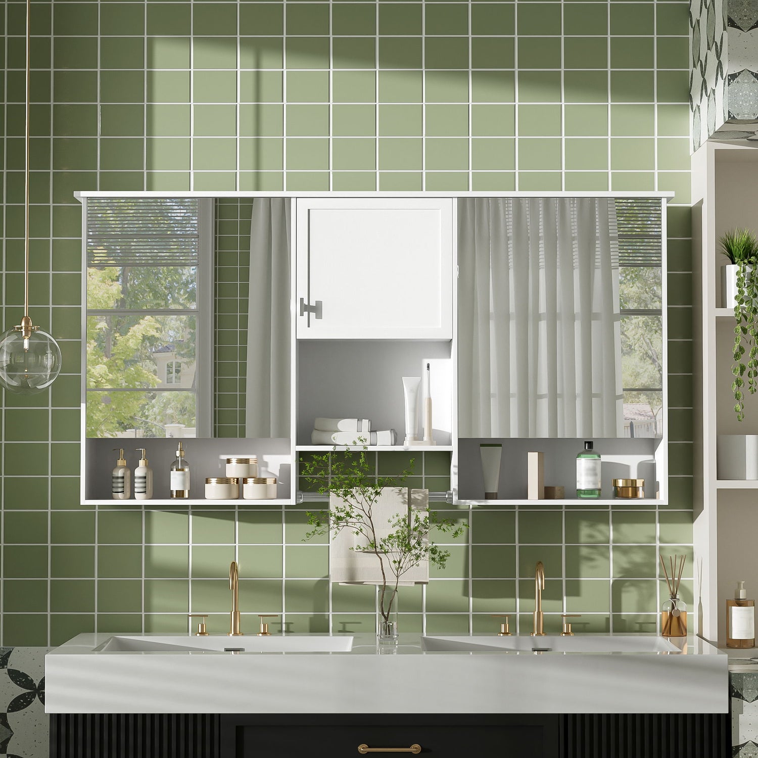 Wall-Mount 3-In-1 Mirror Cabinet With Adjustable Shelf, Soft-Closing Hinges, Rectangular Design - White