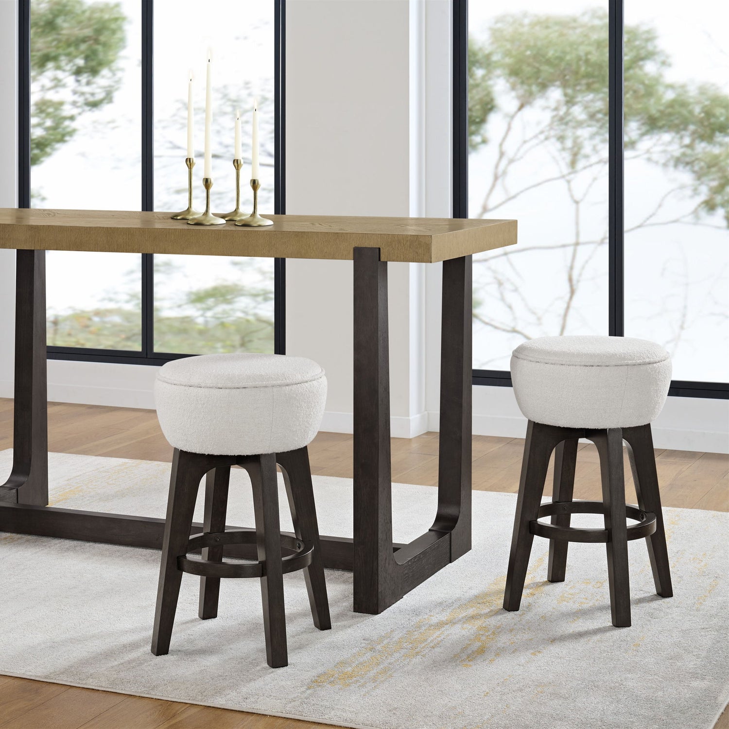 Backless Bar Stools With Soft Cushion (Set of 2) - Brown