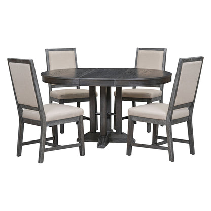 Dining Set &amp; Extendable Round Table And 4 Upholstered Chairs