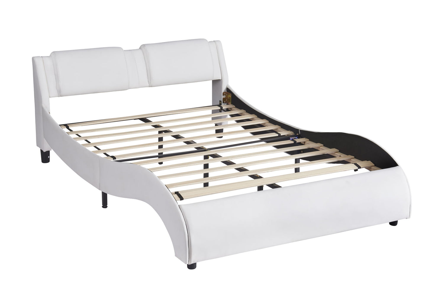 Upholstered Platform Bed With LED Light, Frame Slatted
