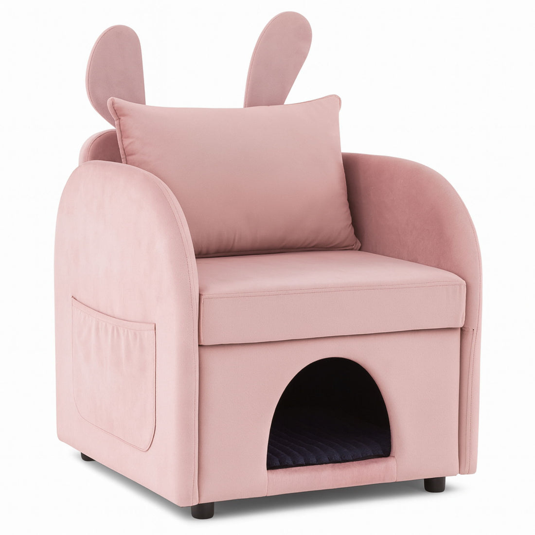 Bunny Ear Pet Friendly Armchair With Hidden Pet House With Storage Pocket For Bedroom &amp; Living Room - Pink