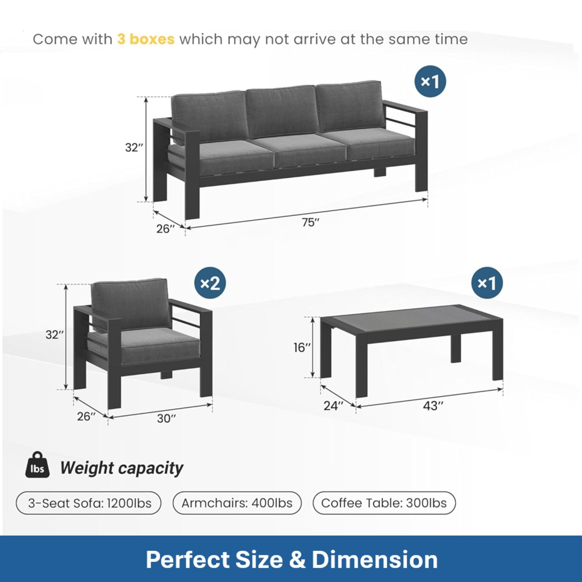 Outdoor Patio Set, All-Weather &amp; Thick Cushions